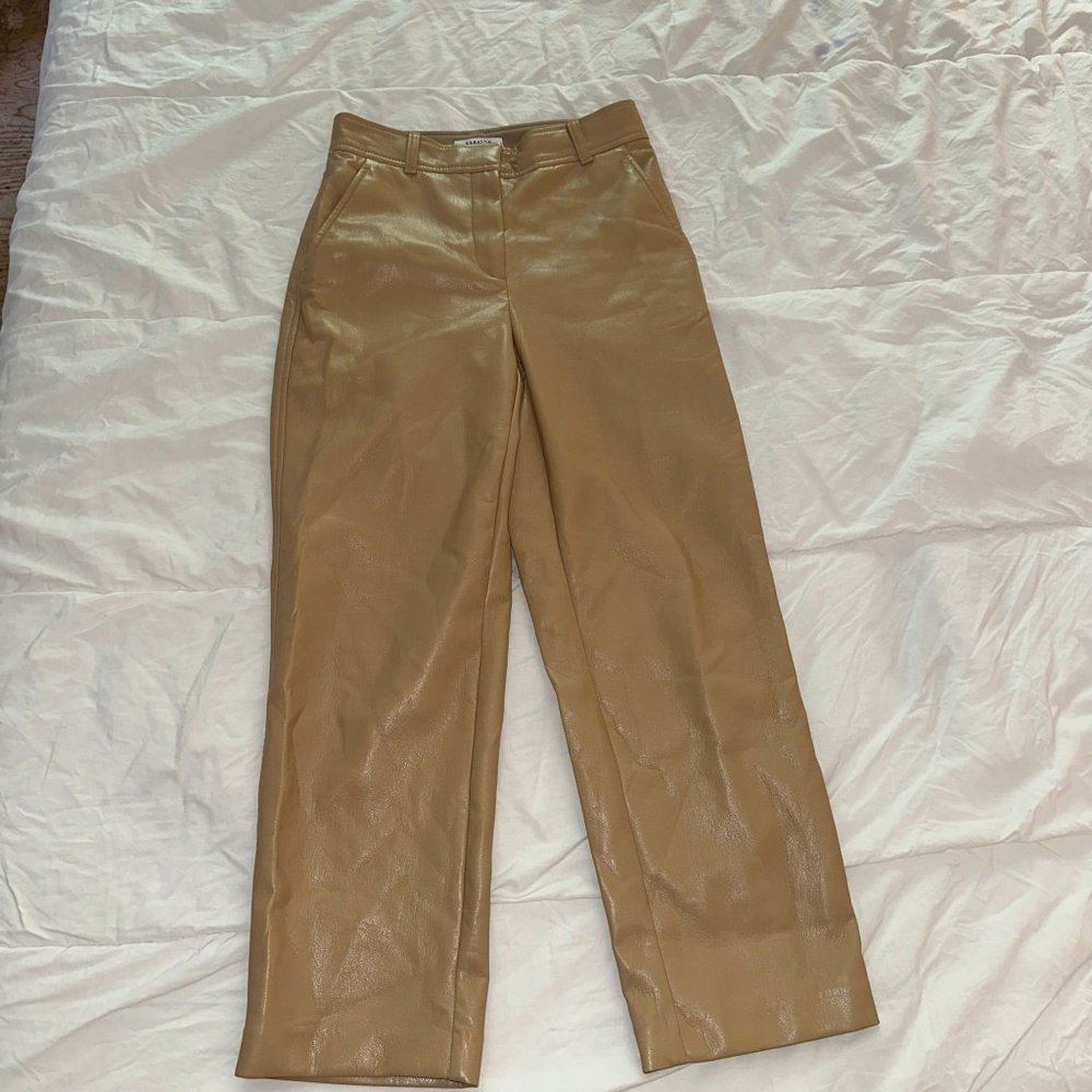Aritzia Straight-Leg Faux Leather Pants in Camel Brown
